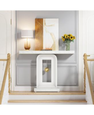 Modern Console Table, 40 Inches Narrow Sofa Entryway Table with Pendulum Shape Base, Contemporary Wood Accent Table for Living Room Hallway Entrance