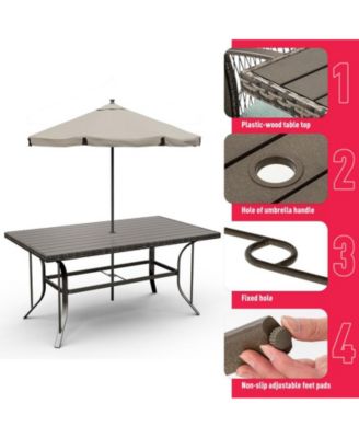 Brown 5-Piece PE Wicker Outdoor Dining Set with Green Cushions