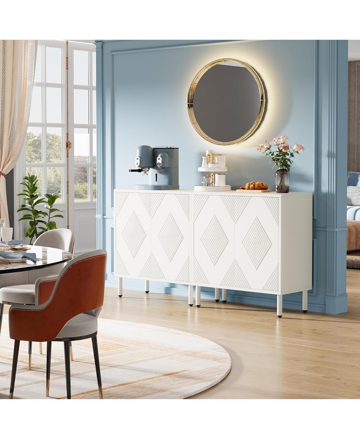Tribesigns Buffet Cabinet with Storage,Sideboard Cabinet with 4 Doors and Adjustable Shelves, Modern Coffee Accent Cabinet Storage Cabinet