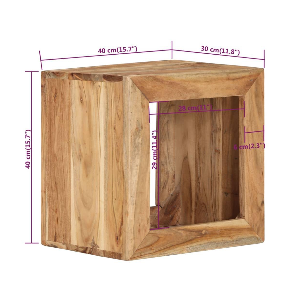 vidaXL Stool 15.7"x11.8"x15.7" Solid Wood Acacia