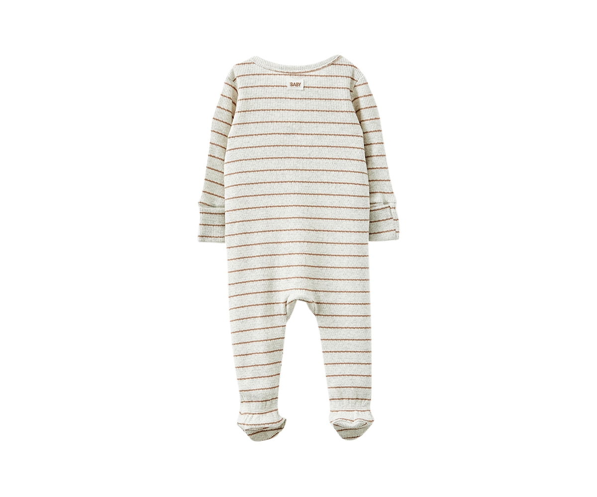 Cotton On Baby Boys Pointelle Zip All In One Romper -taupy brown stripe