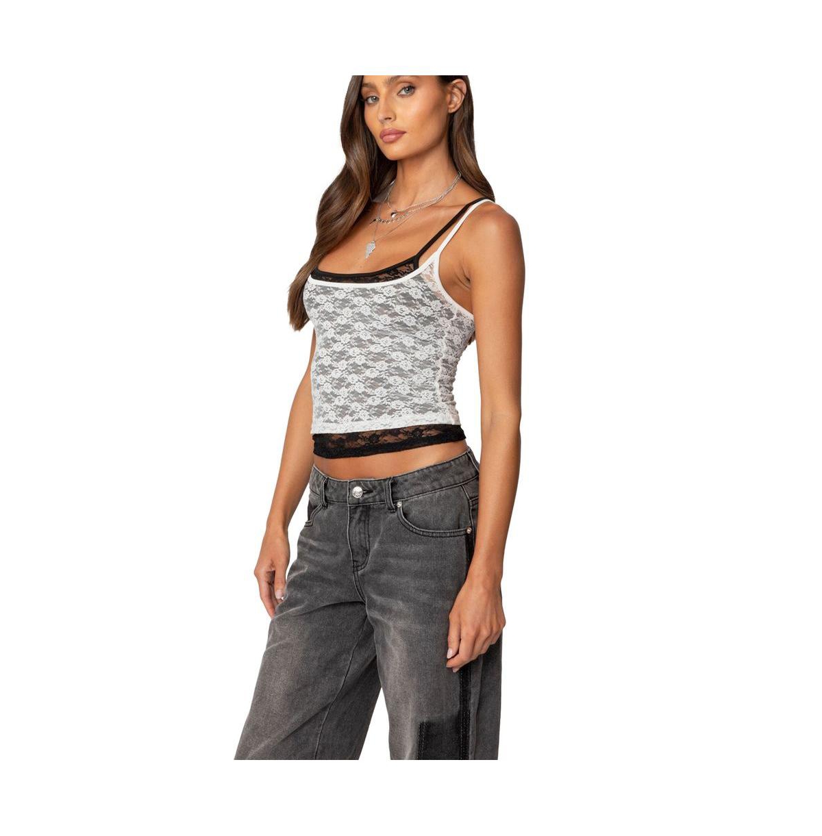 Edikted Women's Wynnie Layered Lace Tank Top