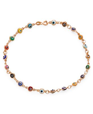 Protection Multicolor Evil Eye Anklet Charm Ankle Bracelet .925 Sterling Silver 9 Inch