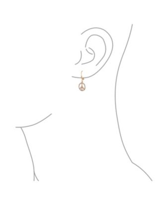 Message World Peace Sign Symbol Cubic Zirconia Pave CZ Lever back Drop Dangle Earrings Rose Gold Plated .925 Sterling Silver