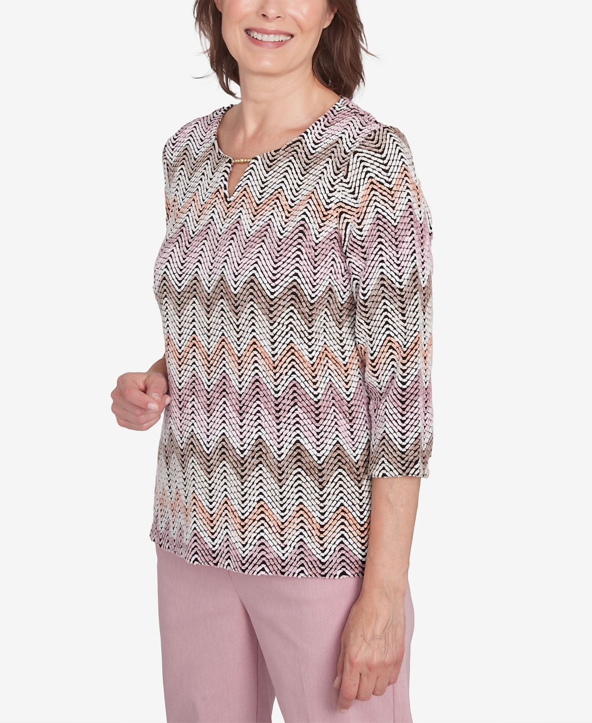 Alfred Dunner Petite Telluride Chenille Zig Zag Top In Neutral Multi