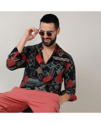 Men's Crimson Red & Teal Green Artistic Block Shirt