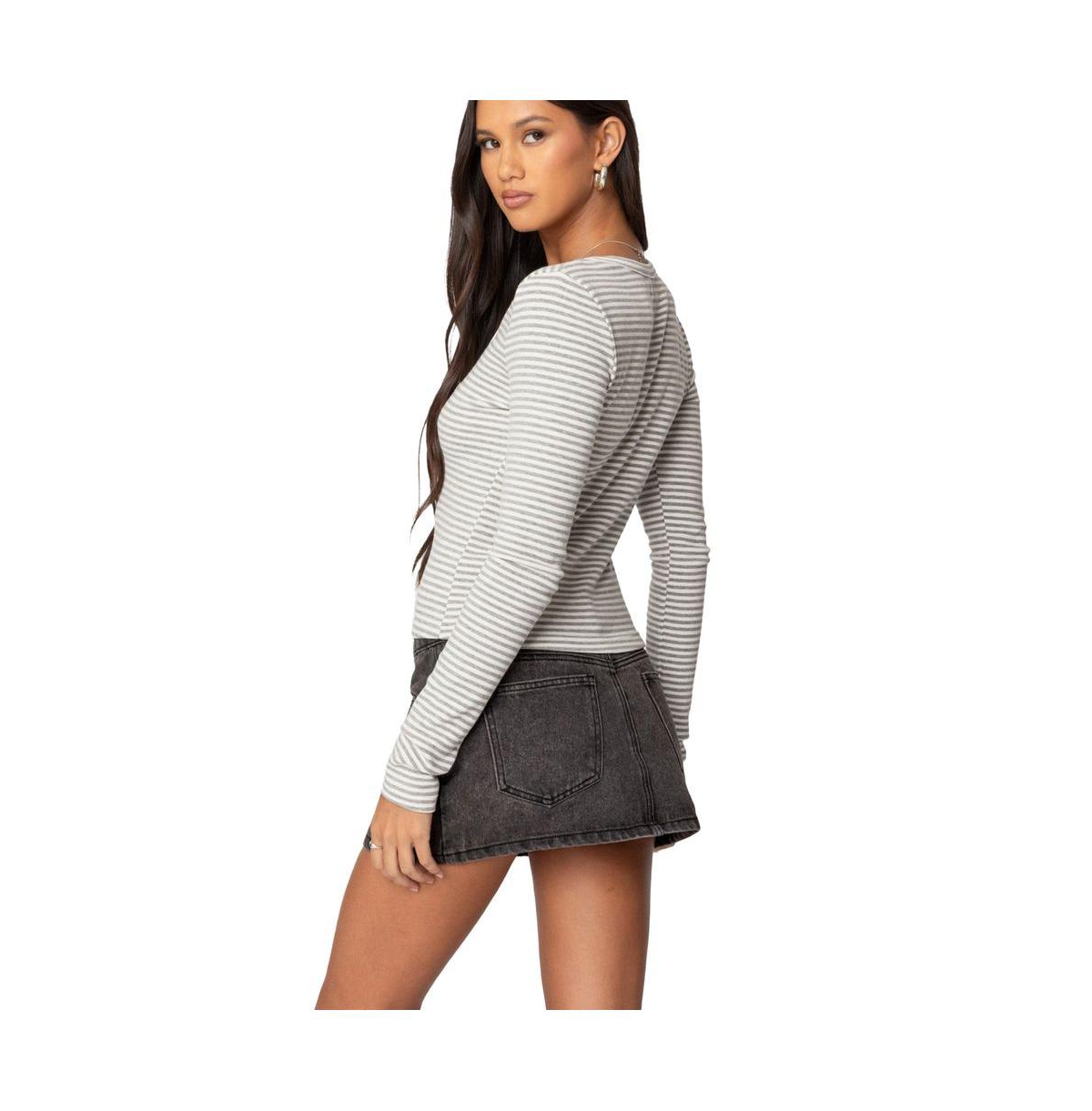 Edikted Women's Jocelyn Striped Top - Light-gray
