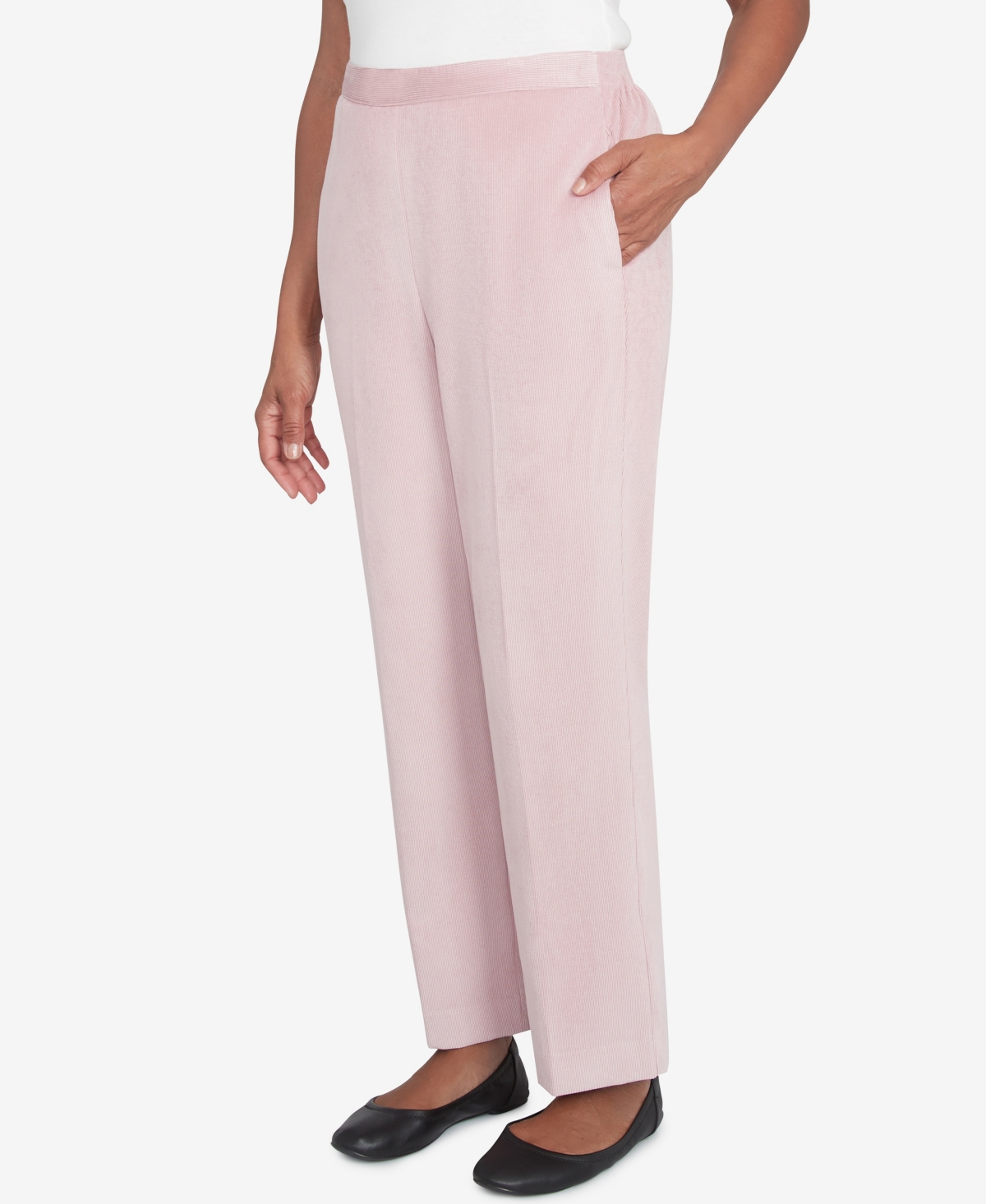 Alfred Dunner Women's Telluride Corduroy Elastic Waist Average Length Pleated Pants In Rose
