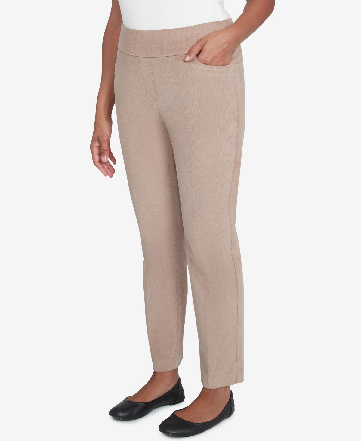 Alfred Dunner Petite Telluride Corduroy Elastic Waist Average Length Pleated Pants In Fawn