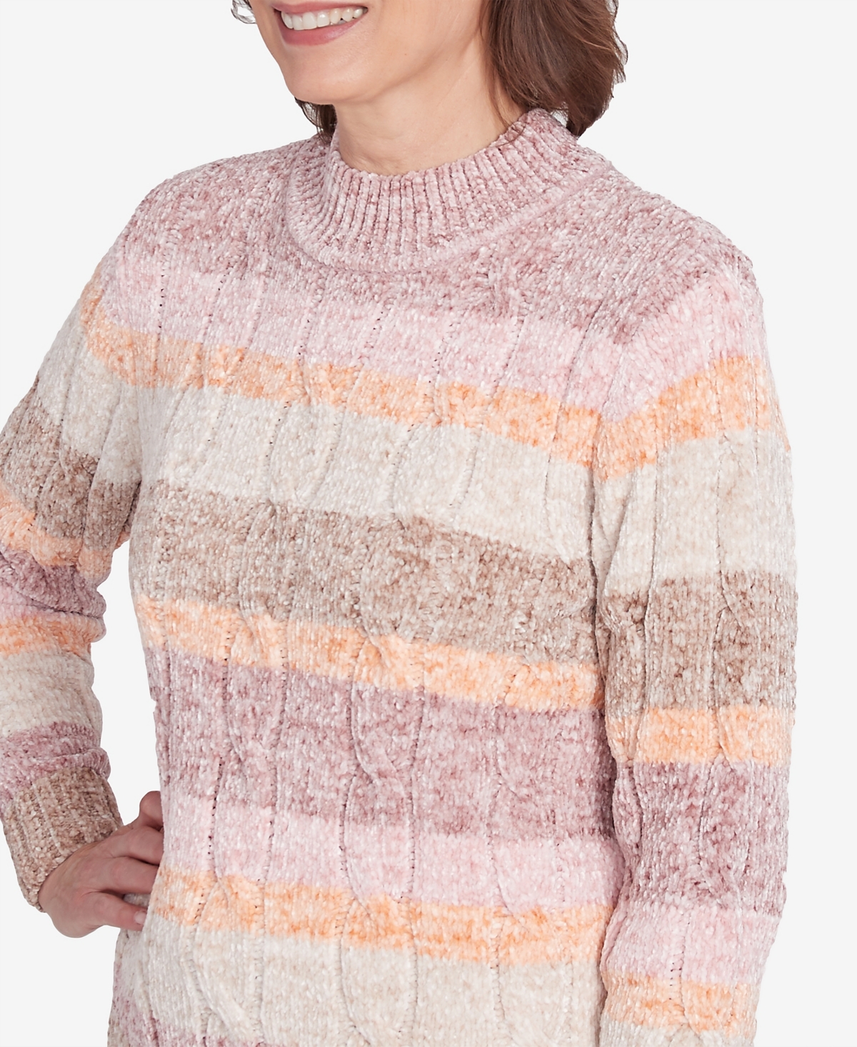 Alfred Dunner Petite Telluride Chenille Spray Dyed Stripe Sweater In Neutral Multi