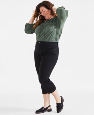 Plus Size Mid-Rise Curvy-Fit Cropped Jeans, Exclusively at Macy's