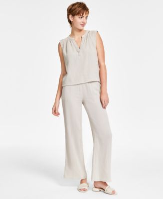 売れ筋商品|||ダナキャランニューヨーク カットソー トップス レディース Women's Sleeveless Double-Crepe Gauze Crop Top AZL - AZALEA DKNY Jeans Women's Gauze Sleeveless Top & Straight-Leg Pants