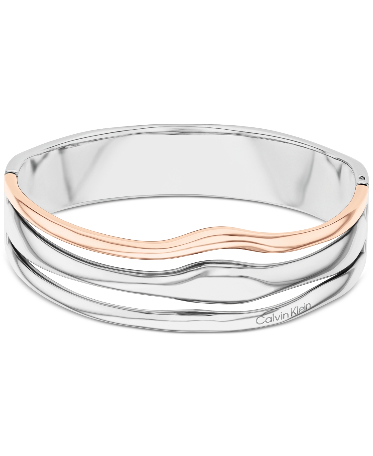 Stainless Steel Wavy Triple-Row Bangle Bracelet - Gold