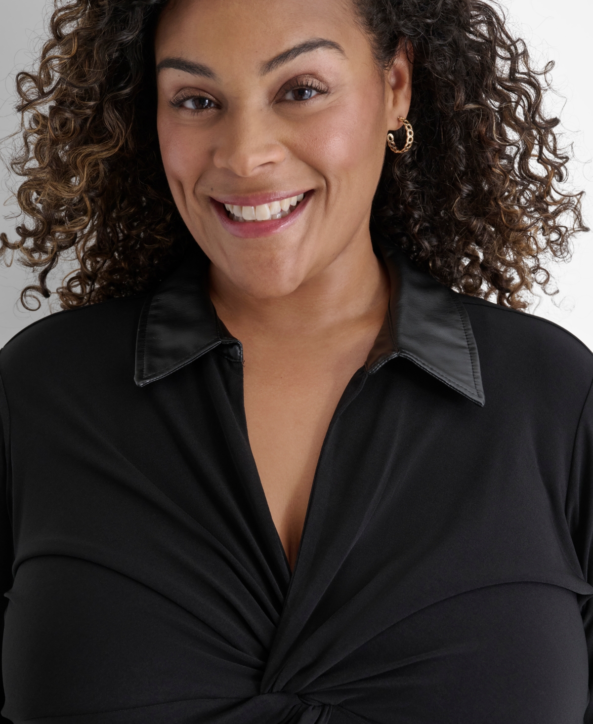 Dkny Plus Size Twisted Faux-Leather-Collar Top
