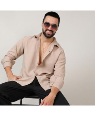 Men's Beige Self-Design Intertwine Shirt