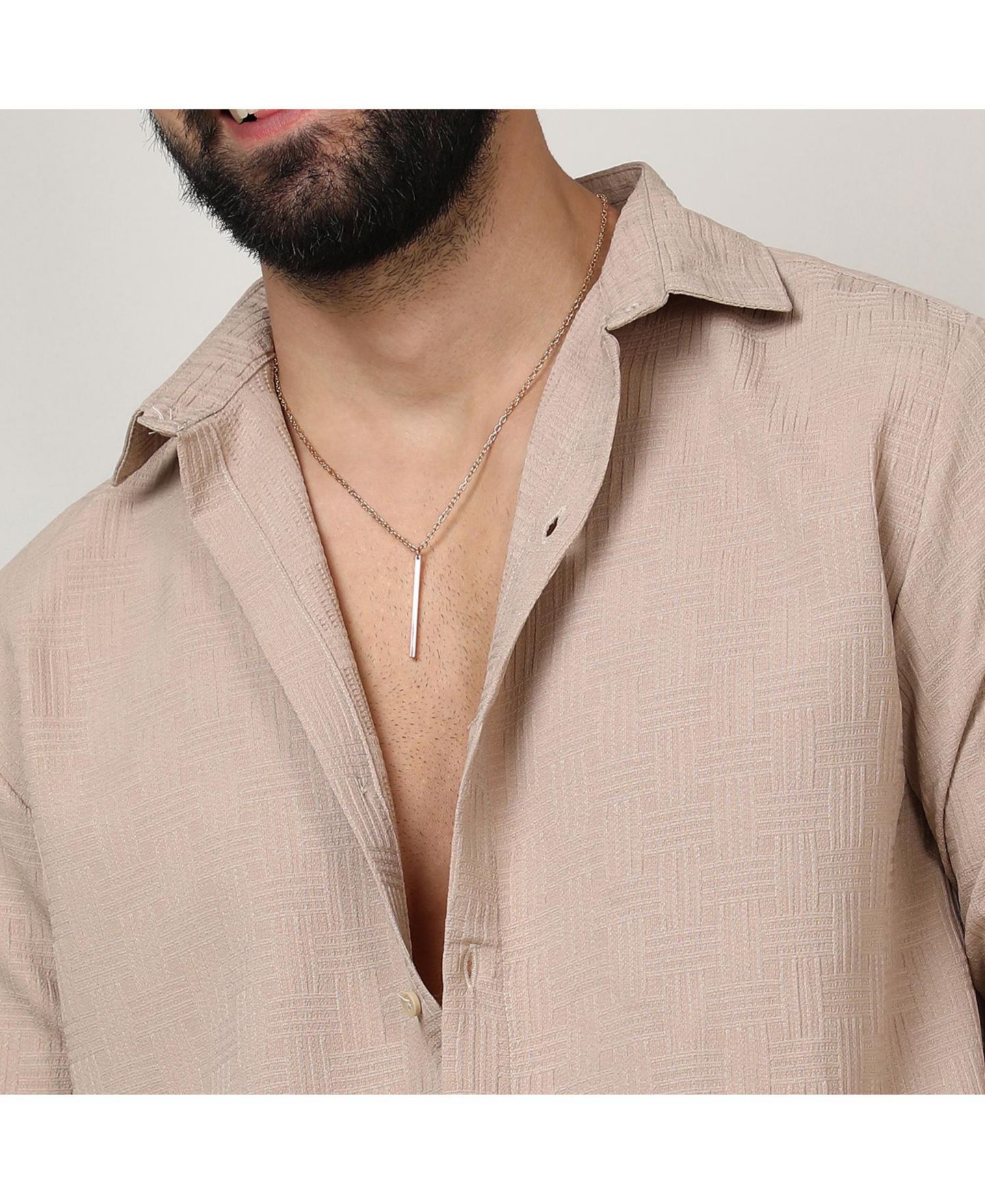 Мужская рубашка Cahoot Campus Sutra Beige Self-Design Intertwine, цвет: Бежевый / Хаки — фото 5