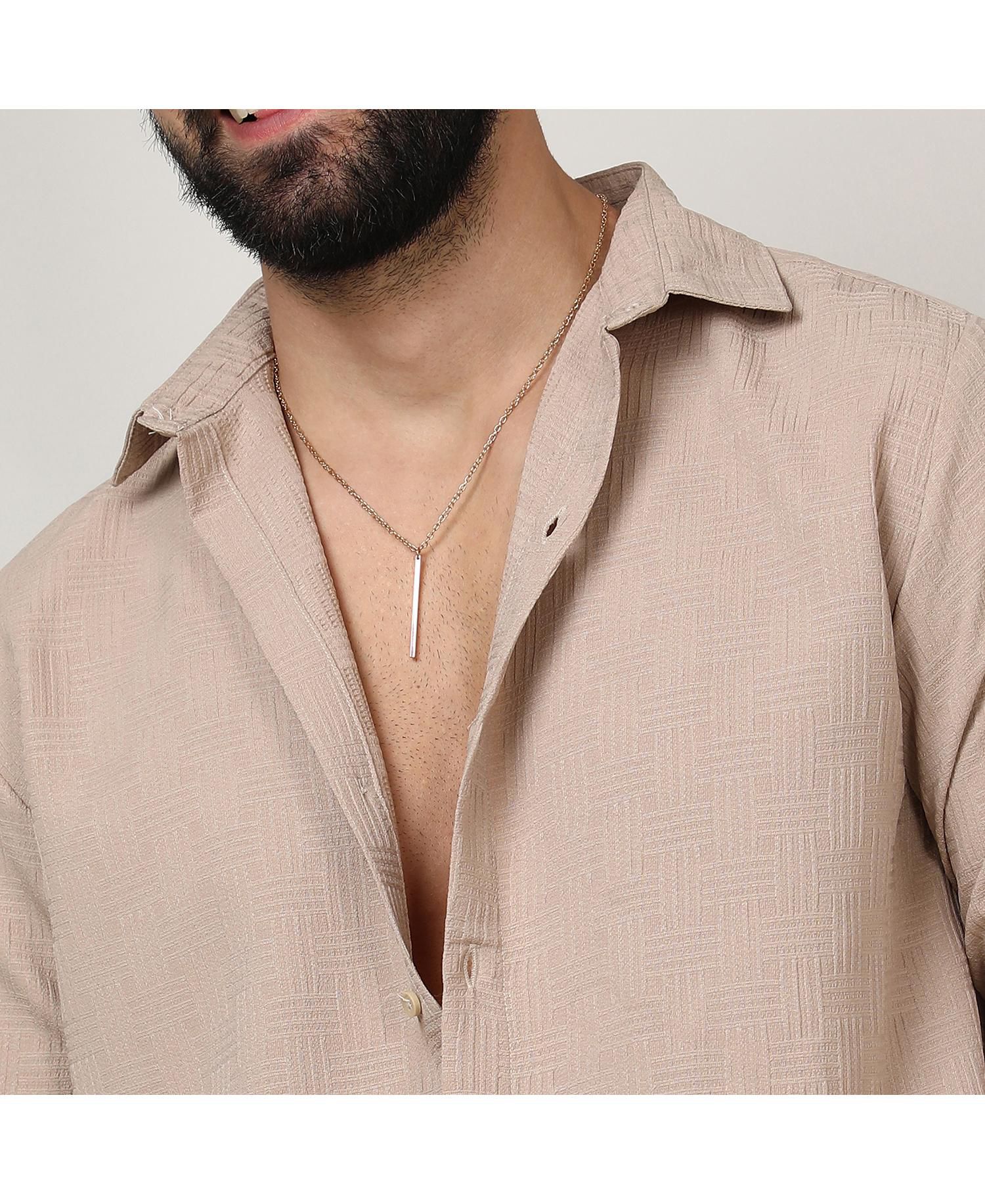 Men's Beige Self-Design Intertwine Shirt