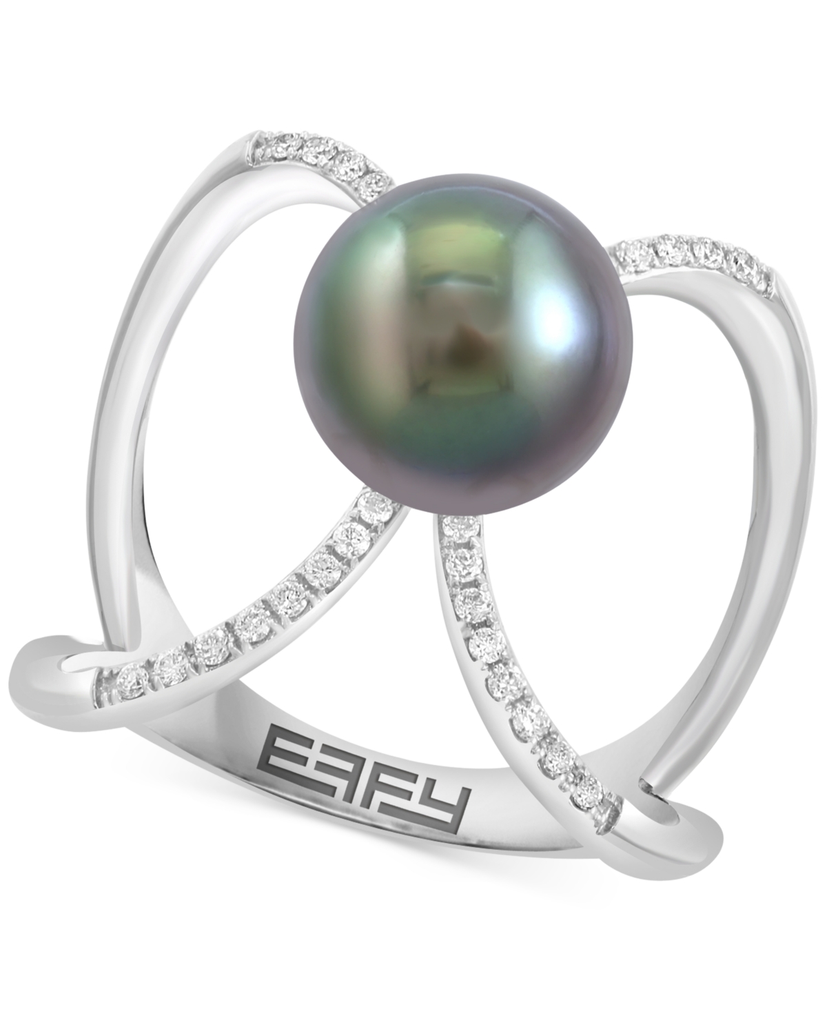 EFFY COLLECTION EFFY CULTURED TAHITIAN PEARL (9MM) & DIAMOND (1/10 CT. T.W.) OPENWORK STATEMENT RING IN 14K WHITE GO 