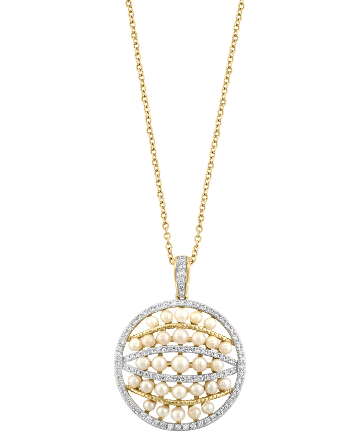 EFFY COLLECTION EFFY CULTURED FRESHWATER PEARL (2-3MM) & DIAMOND (1/3 CT. T.W.) MULTIROW CIRCLE CLUSTER 18" PENDANT  