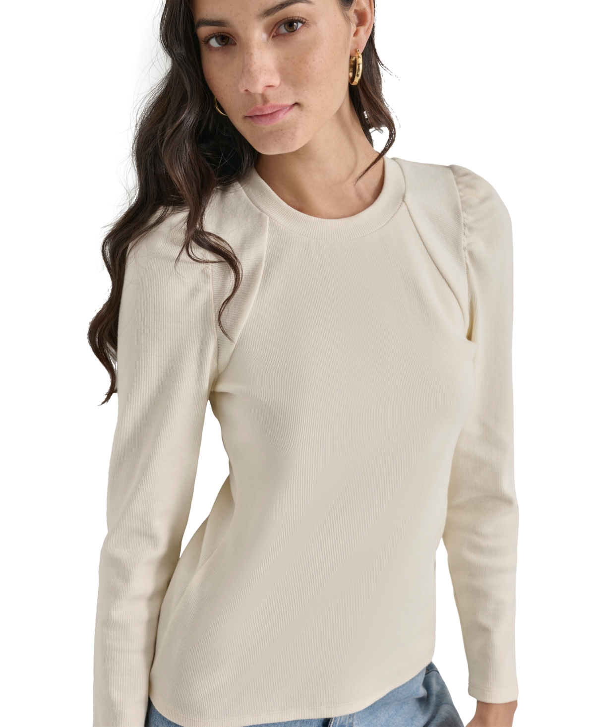 Dkny Jeans Women's Long Puff-Sleeve Crewneck Top