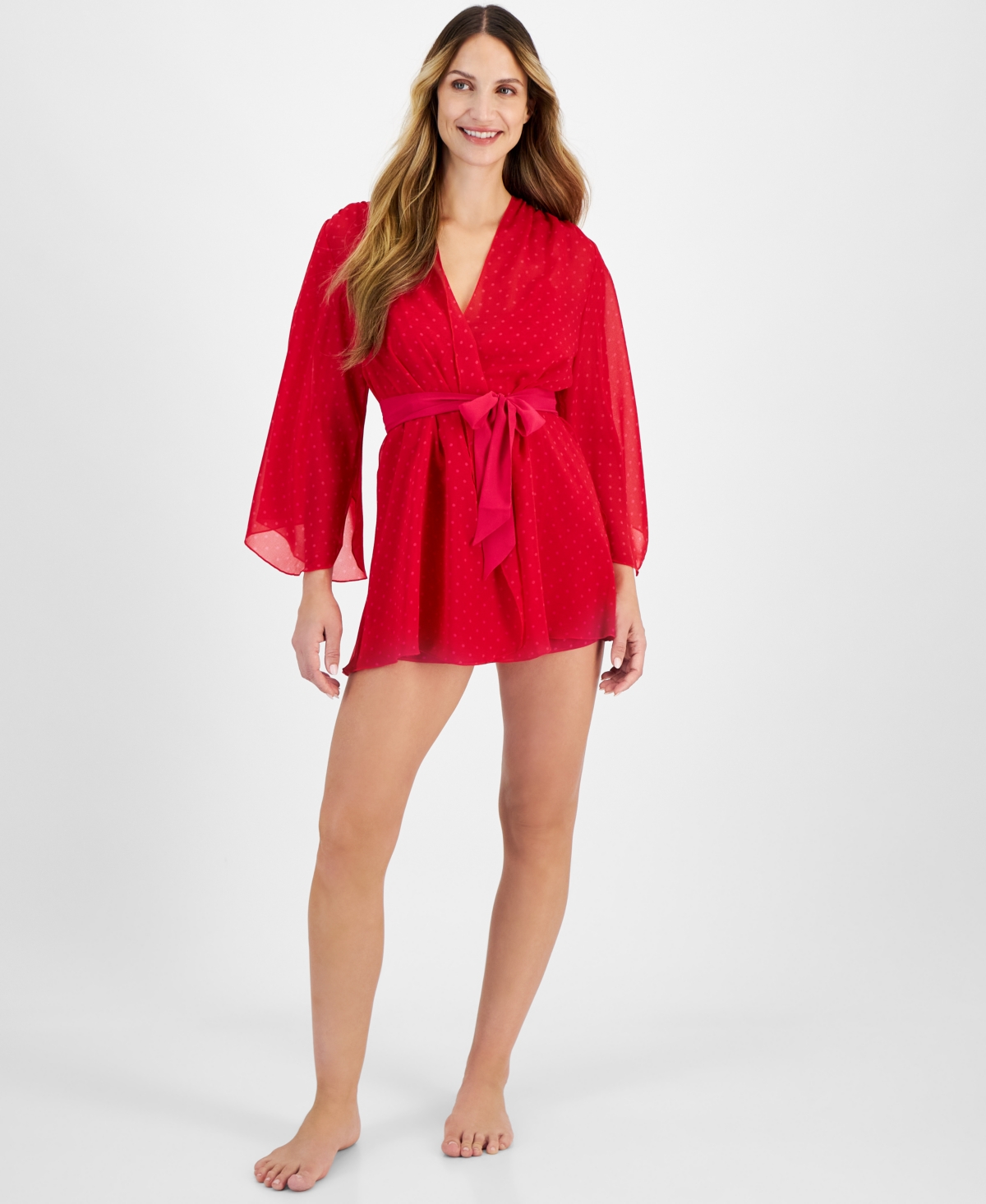 Inc International Concepts Women's Chiffon Dot Robe, Exclusively At Macy's In Crimson Leaf