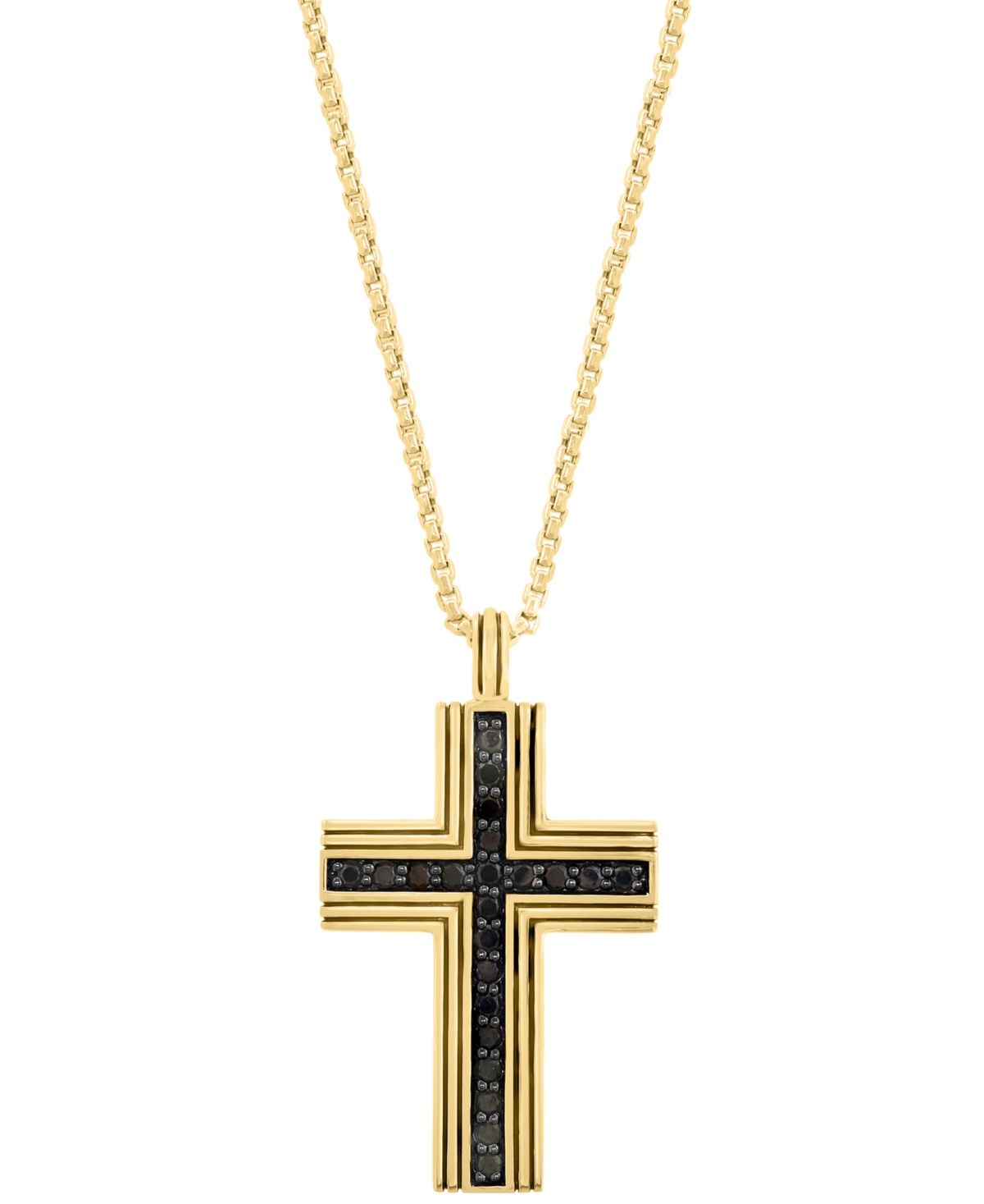 Effy Men's Black Spinel Square Cross 22" Pendant Necklace (3/4 ct. t.w.) in Gold-Plated Sterling Silver - Gold