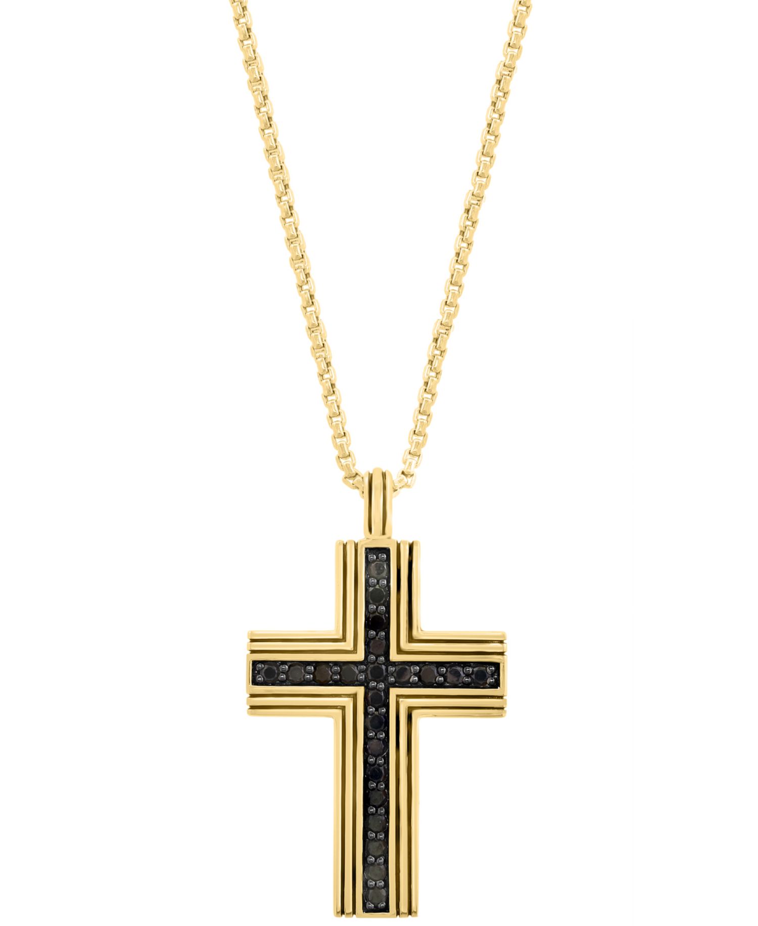 EFFY® Men's Black Spinel Square Cross 22" Pendant Necklace (3/4 ct. t.w.) in Gold-Plated Sterling Silver