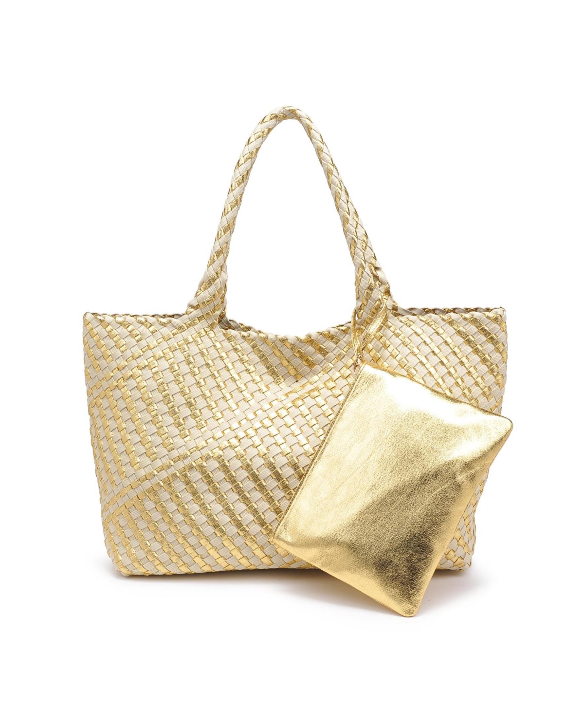 Moda Luxe Solana Woven Tote In Gold Ivory