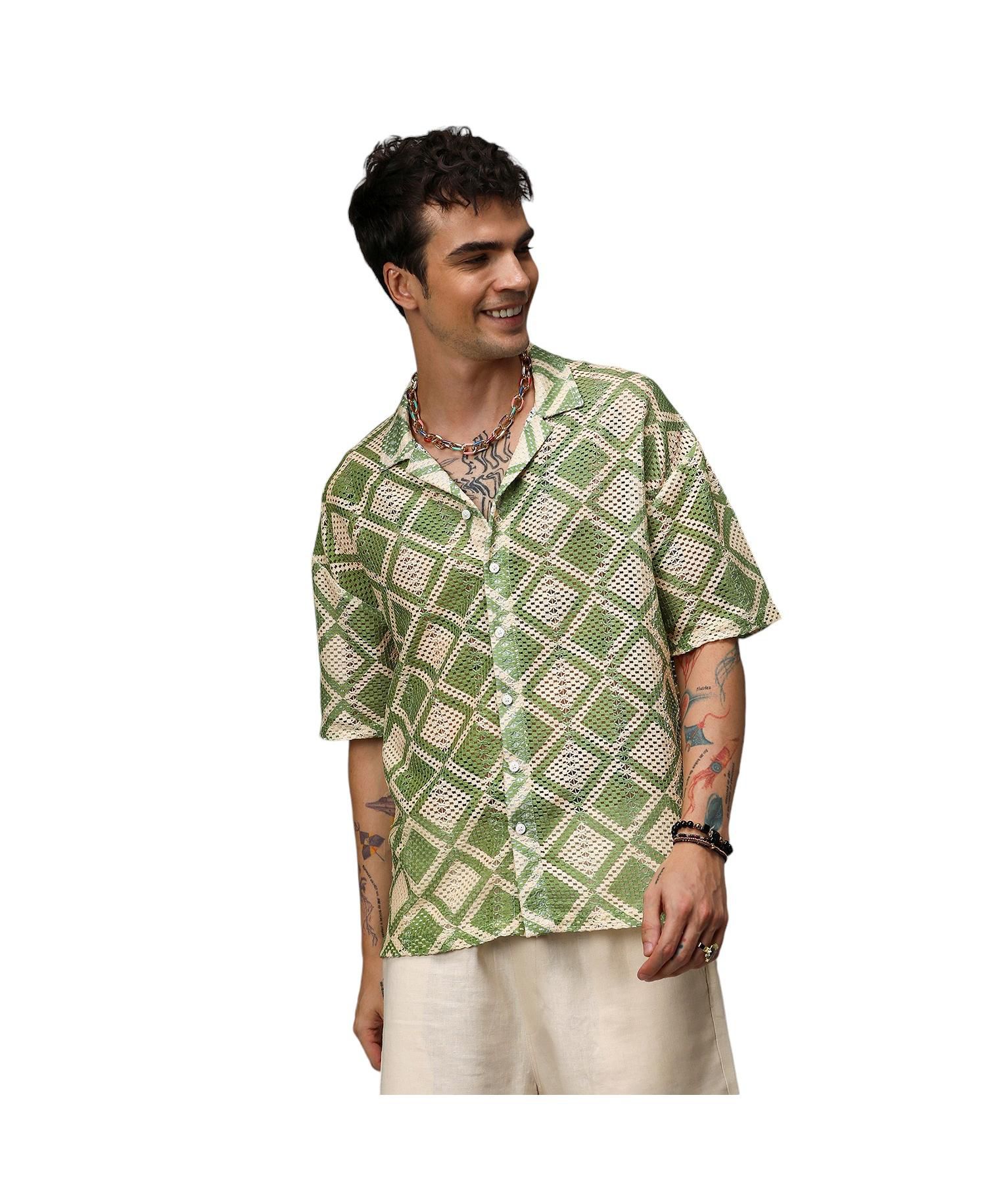 Men's Geometric Block Oversized Shirt
