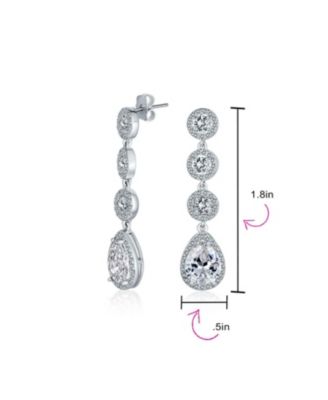 Classic Jewelry Fashion Statement Triple Round Pave CZ Halo Long Linear Pear Shape Dangle Teardrop Chandelier Earrings Yellow Gold Silver Plated