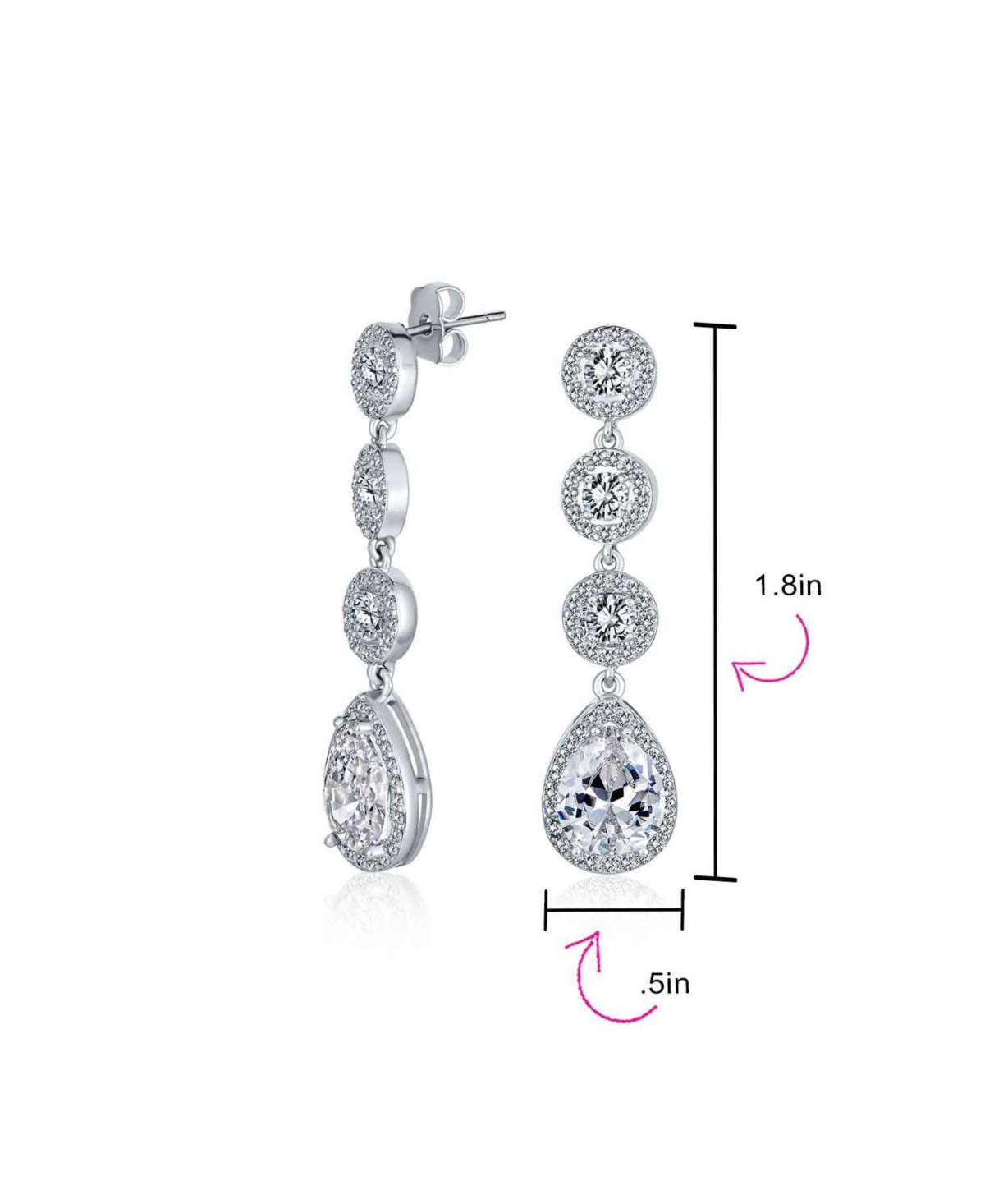 Bling Jewelry Classic Jewelry Fashion Statement Triple Round Pave Cz Halo Long Linear Pear Shape Dangle Teardrop Chandelier Earrings For Women Prom Si