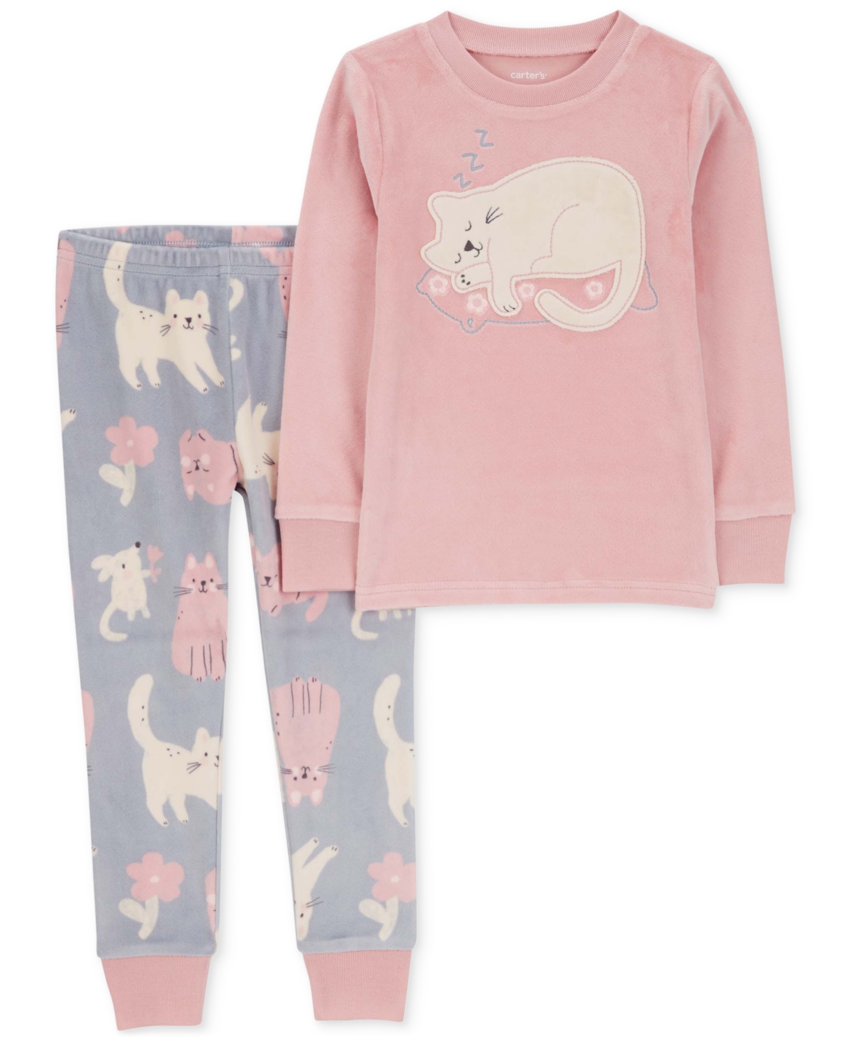 Carter's Toddler Girls Cat Fuzzy Velboa Pajamas, 2 Piece Set -Grey