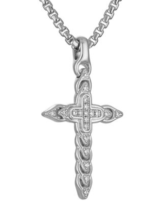Diamond (1/5 ct. t.w.) Link Cross Pendant 26" Necklace in Sterling silver