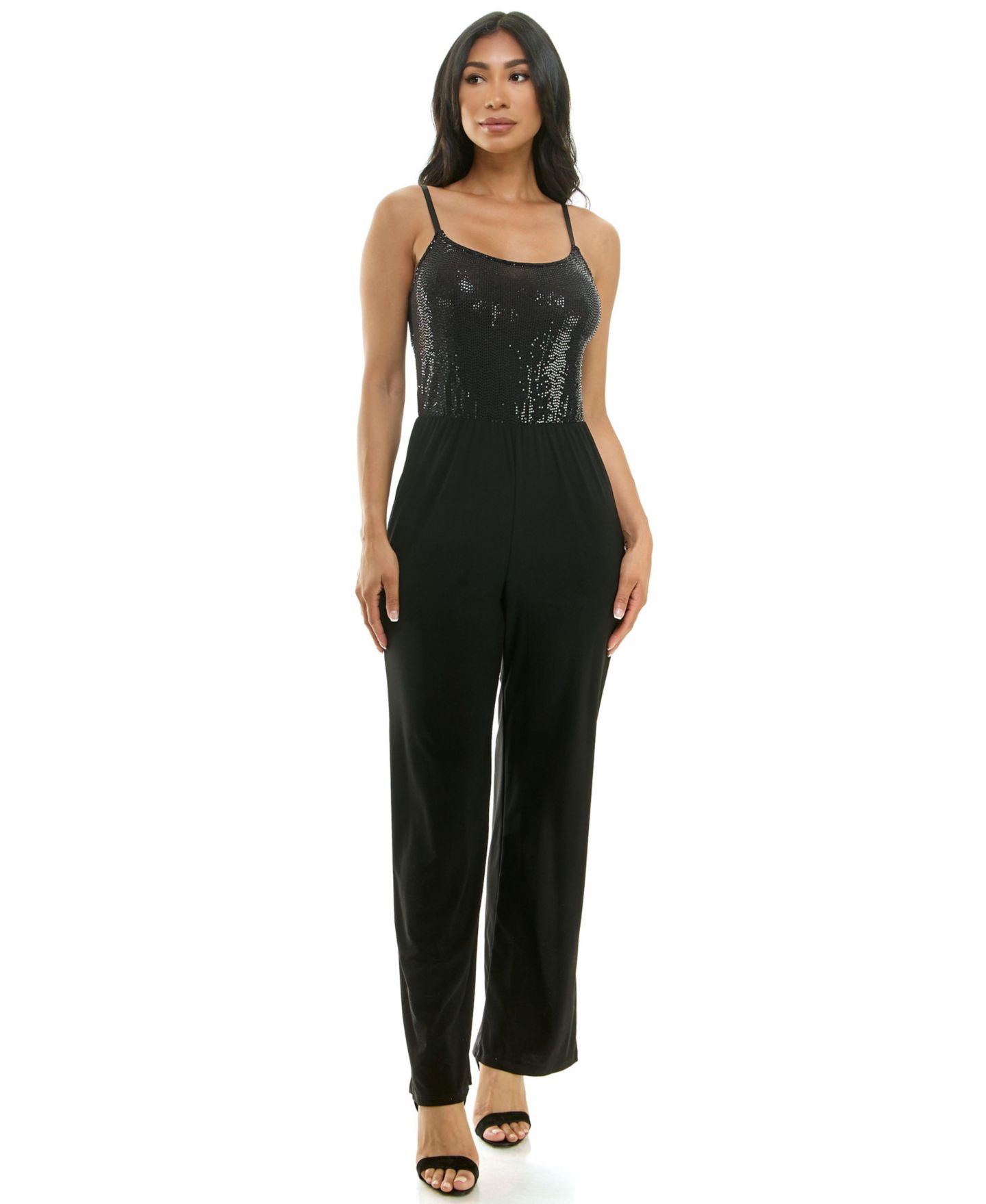Женский комбинезон Bebe Scoop Neck Disco Dot Jumpsuit, цвет: Чёрный — фото 1
