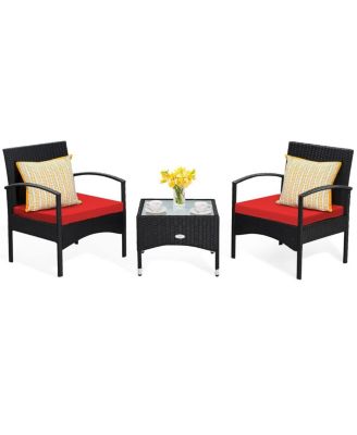 3 Pieces Patio Wicker Rattan Furniture Set with Cushion for Lawn Backyard