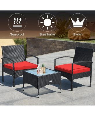 3 Pieces Patio Wicker Rattan Furniture Set with Cushion for Lawn Backyard