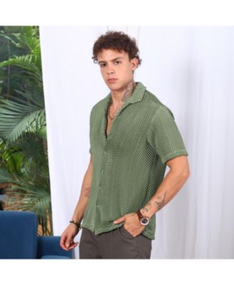 Men's Olive Green Puffy-Textured Shirt