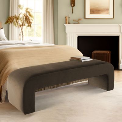 60" Waterfall Upholstered Bench with Solid Wood Frame and Boucle Fabric for Bedroom or Entryway