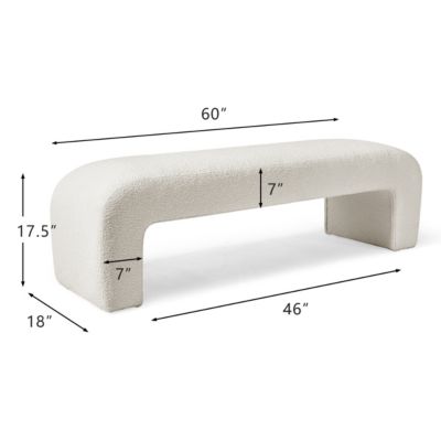 60" Waterfall Upholstered Bench with Solid Wood Frame and Boucle Fabric for Bedroom or Entryway