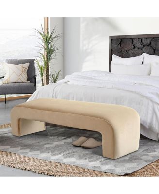 60" Waterfall Upholstered Bench with Solid Wood Frame and Boucle Fabric for Bedroom or Entryway