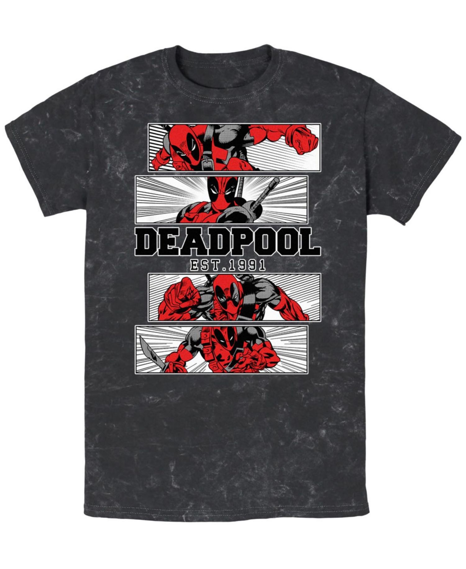 Men's Deadpool 4 Panel 2 Tone Short Sleeve Mineral Wash Tee