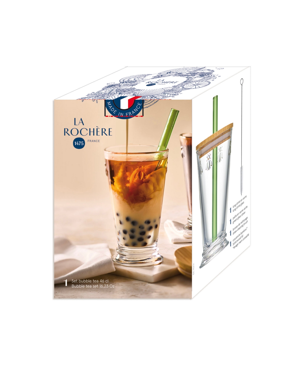 La Rochere Napoleon Bee Bubble Teaâ Glassâ With Wood Lid And Straw, 15 Oz. In Clear