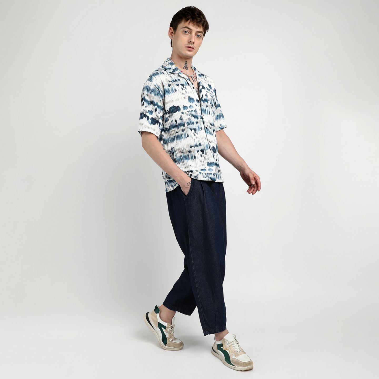 Мужская рубашка Cahoot Campus Sutra Geometric Block Oversized, цвет: Синий — фото 3