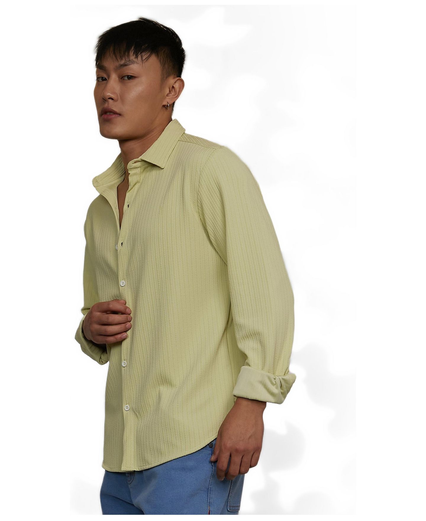 Мужская рубашка Cahoot Campus Sutra Lime Green Stripe-Creased, цвет: Зелёный — фото 3