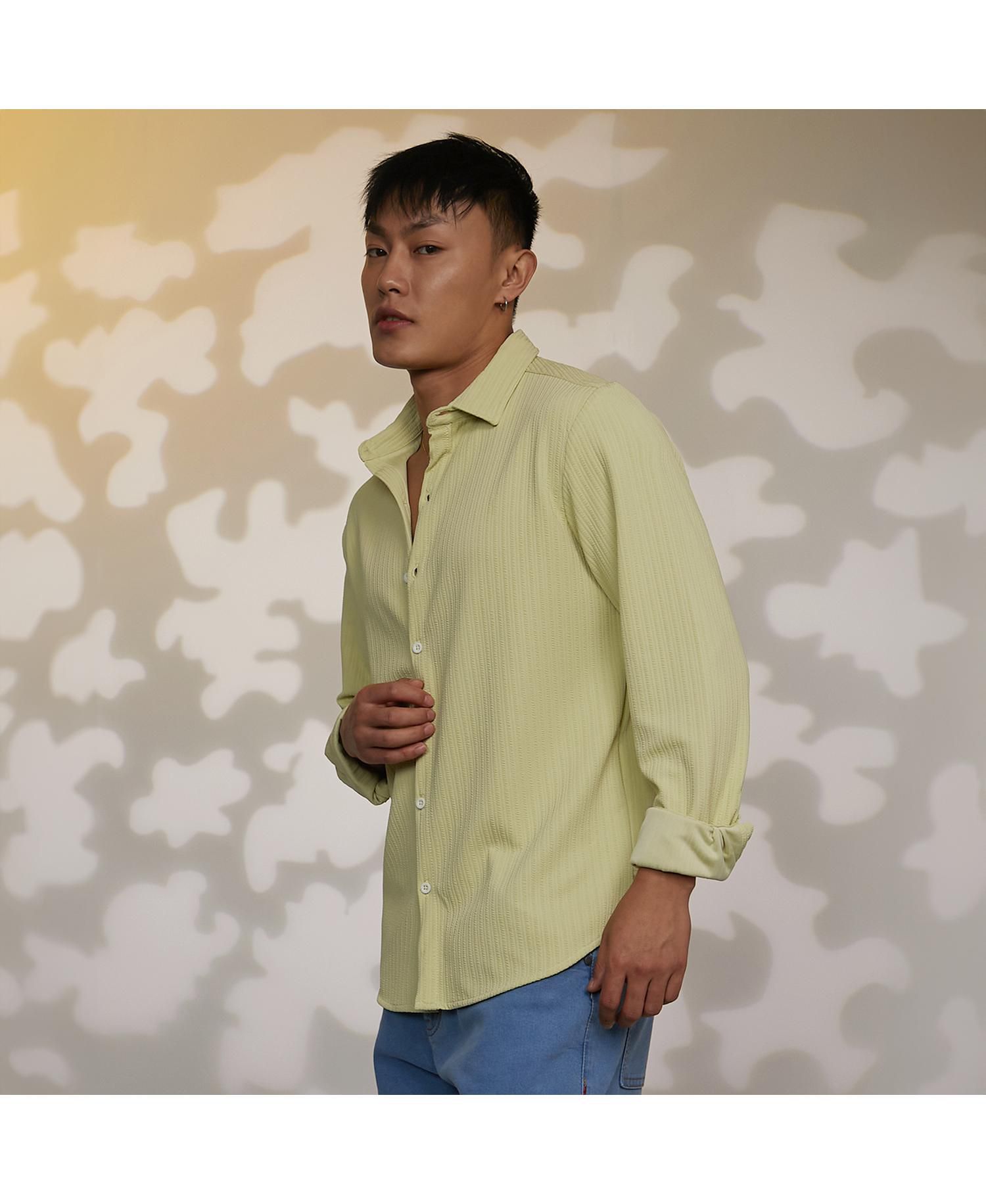 Men's Lime Green Stripe-Creased Shirt