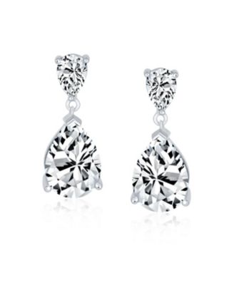 Classic Simple 5CT Cubic Zirconia Clear Teardrop Pear Shaped Solitaire CZ Dangle Earrings For Prom .925 Sterling Silver