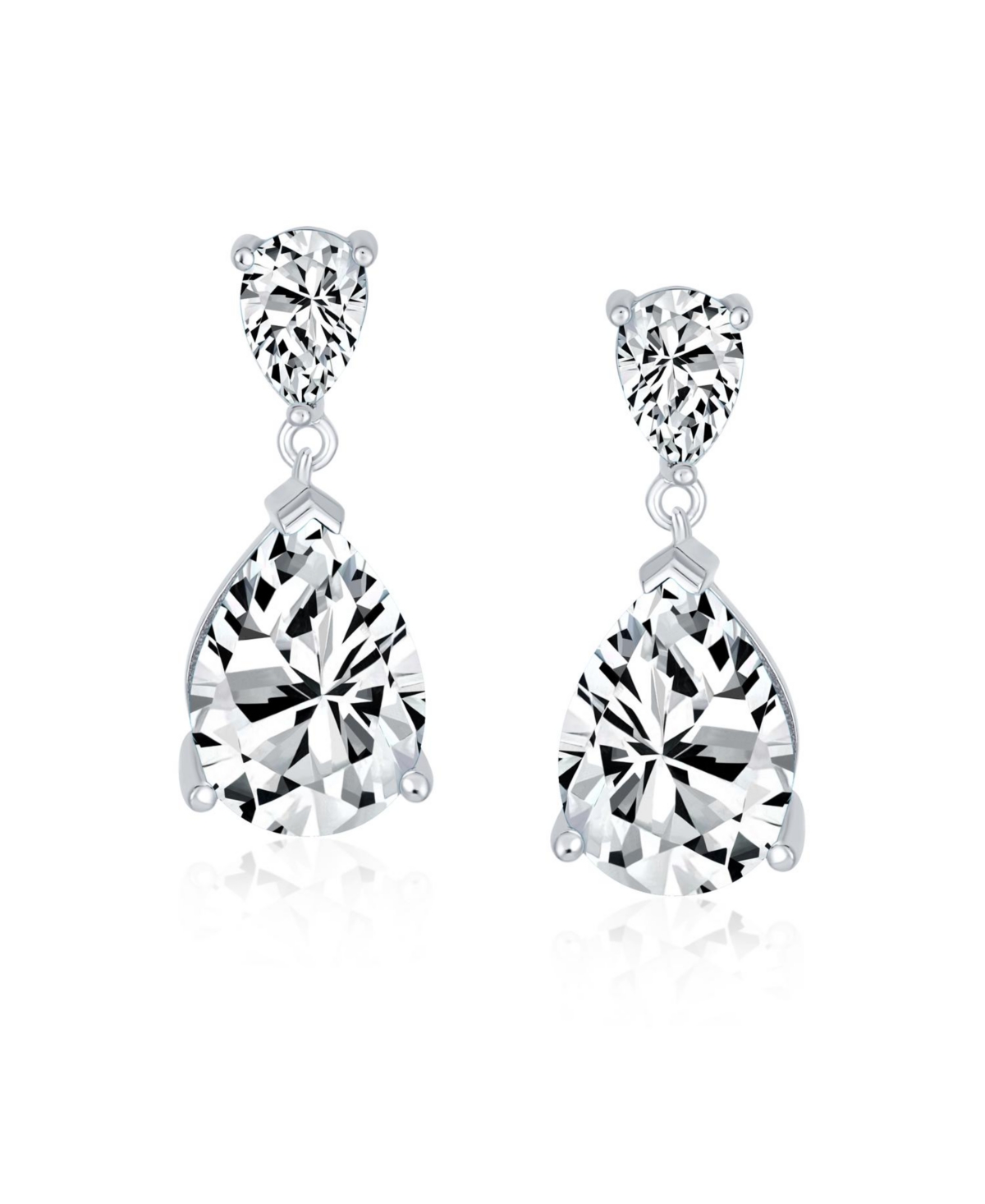 Bling Jewelry Classic Simple 5CT Cubic ZirconiaTeardrop Pear Shaped Solitaire Cz Dangle Earrings For Prom .925 Sterling Silver - Clear