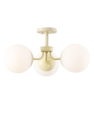 Olivier 3-Light Bohemian Farmhouse Iron/Frosted Glass LED Semi Flush Mount