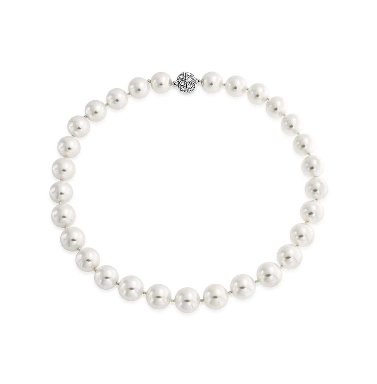 Bling Jewelry White Strand Necklace For Women Rhodium Plated Crystal Clasp Pearl 10MM Inch