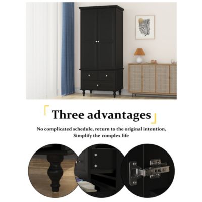 Wardrobe With 2 Doors and 3 Drawers , Bedroom Armoire Closet